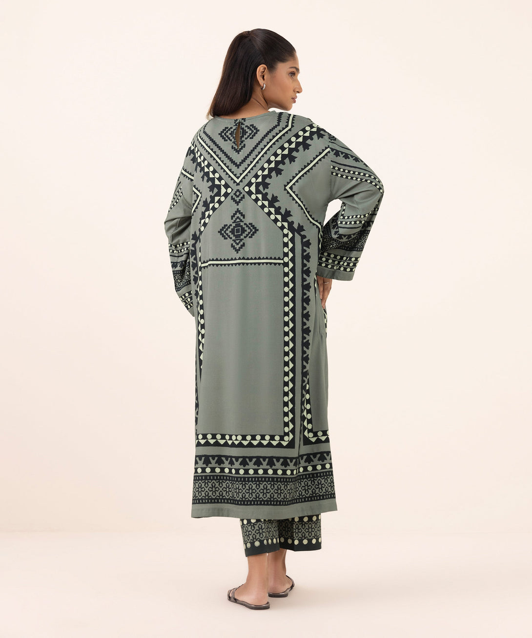 Women's RTW Arabic Lawn Grey Printed Boxy Shirt