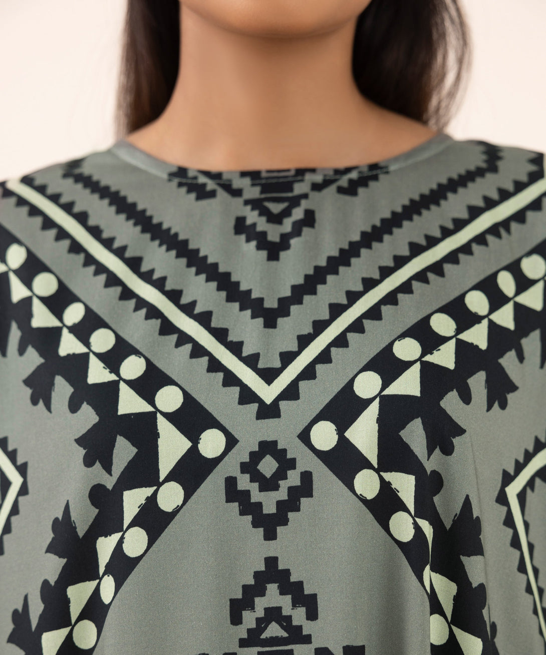 Women's RTW Arabic Lawn Grey Printed Boxy Shirt