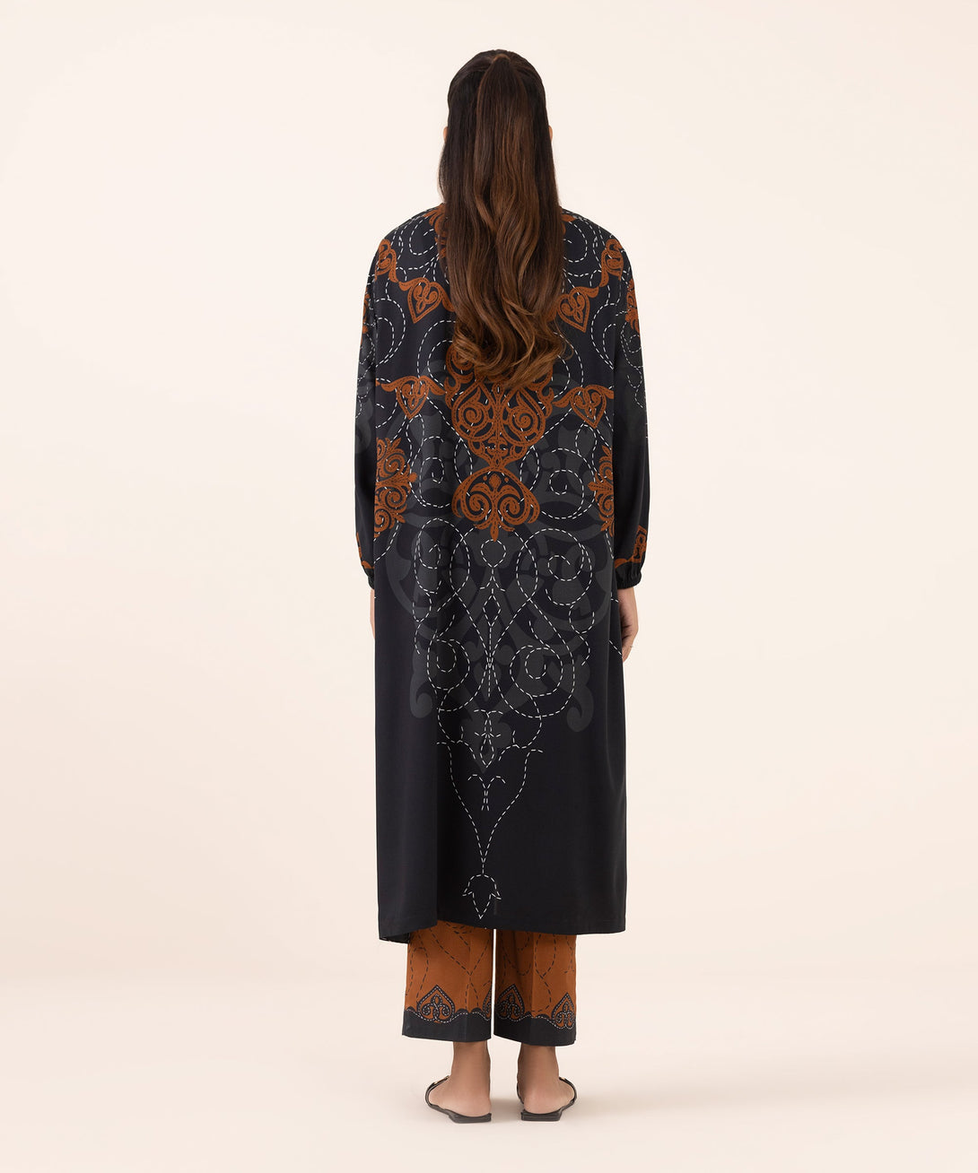 Women's RTW Arabic Lawn Black Printed Boxy Shirt