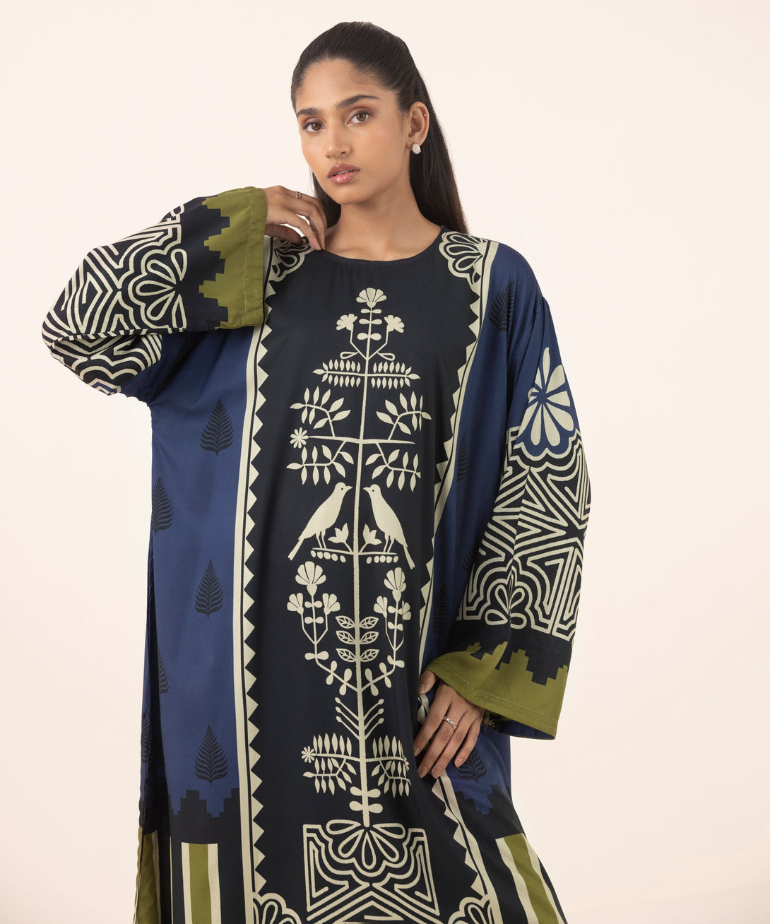 Women's RTW Arabic Lawn Blue Printed Boxy Shirt