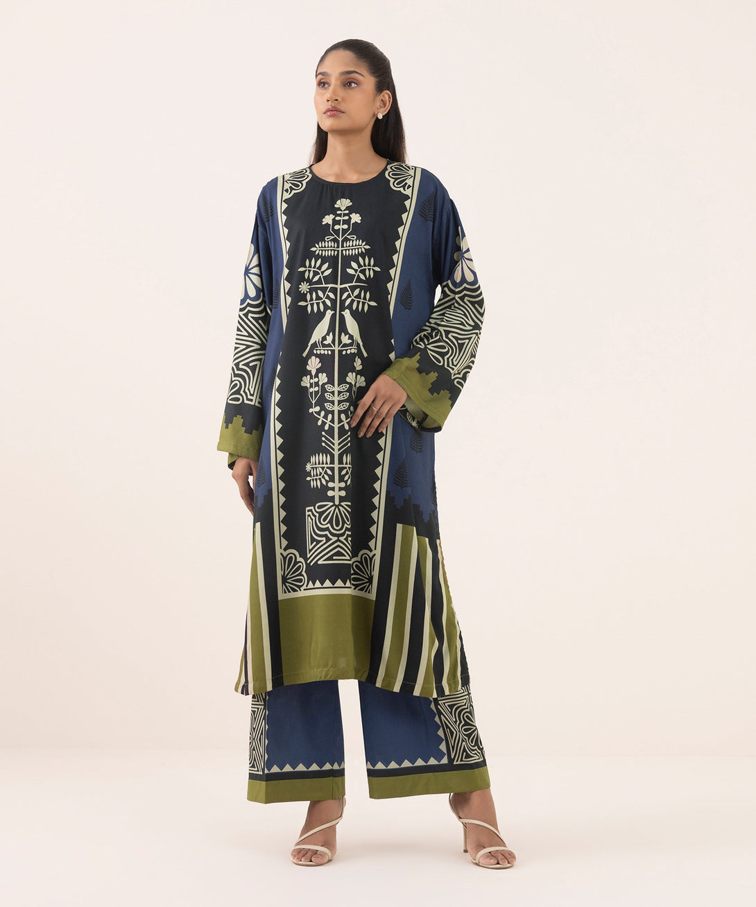 Women's RTW Arabic Lawn Blue Printed Boxy Shirt