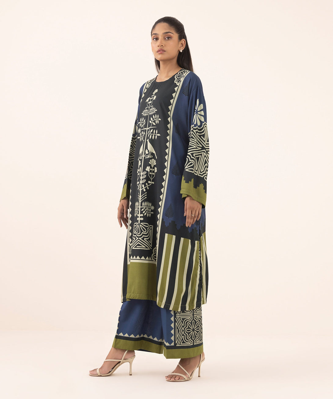 Women's RTW Arabic Lawn Blue Printed Boxy Shirt