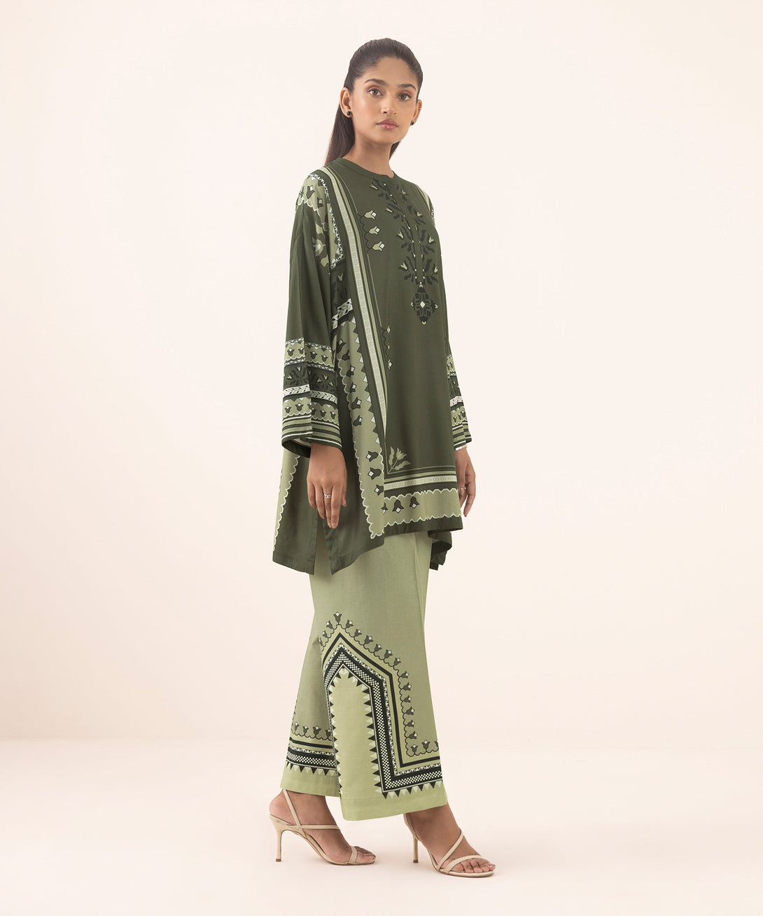 Women's RTW Arabic Lawn Green Printed Boxy Shirt