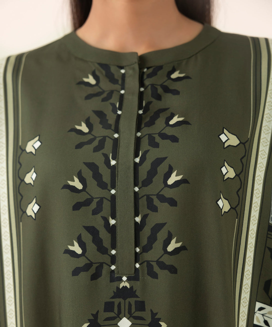 Women's RTW Arabic Lawn Green Printed Boxy Shirt