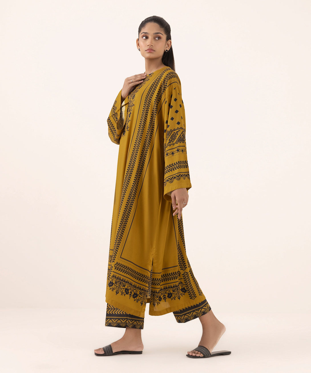 Women's RTW Arabic Lawn Brown Printed Boxy Shirt
