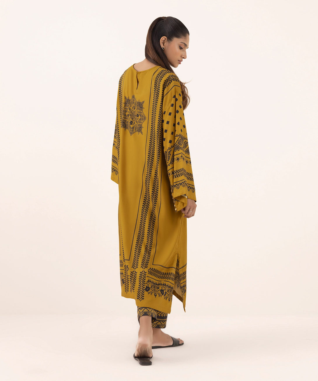 Women's RTW Arabic Lawn Brown Printed Boxy Shirt