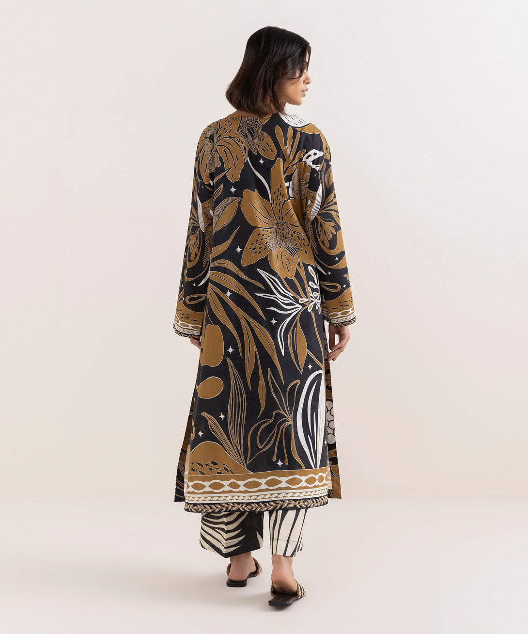 Women's RTW Cross Hatch Brown Printed Drop Shoulder Shirt