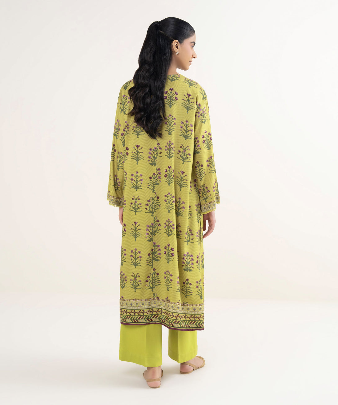 Women's RTW Viscose Linen Printed Green Straight Shirt