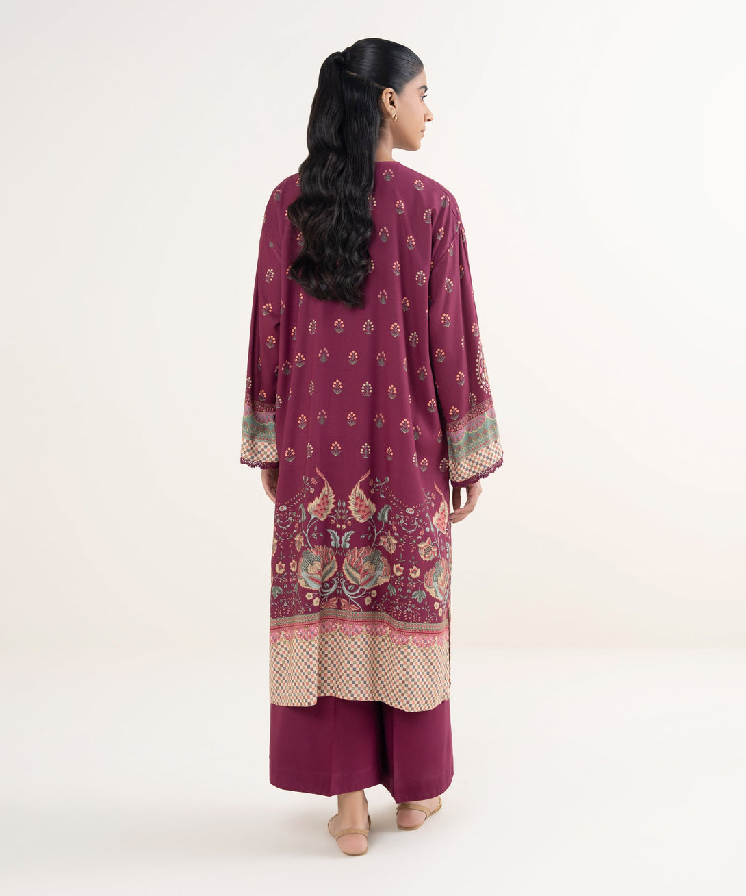Women's RTW Viscose Linen Printed Purple Drop Shoulder Shirt