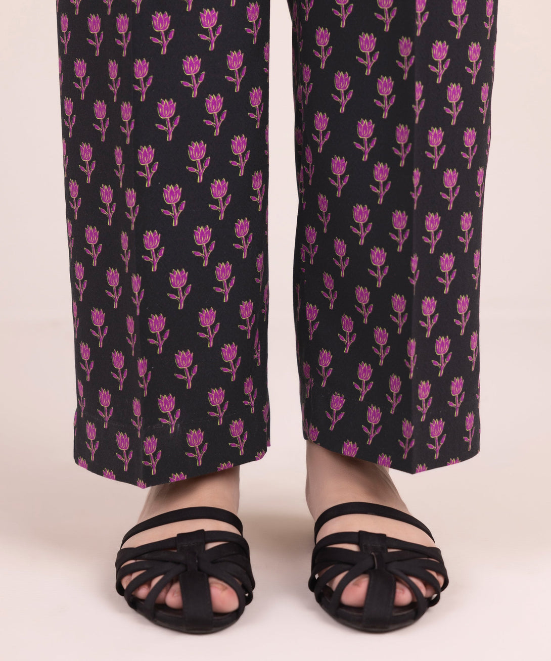 Women's RTW Arabic Dobby Printed Black Straight Pants