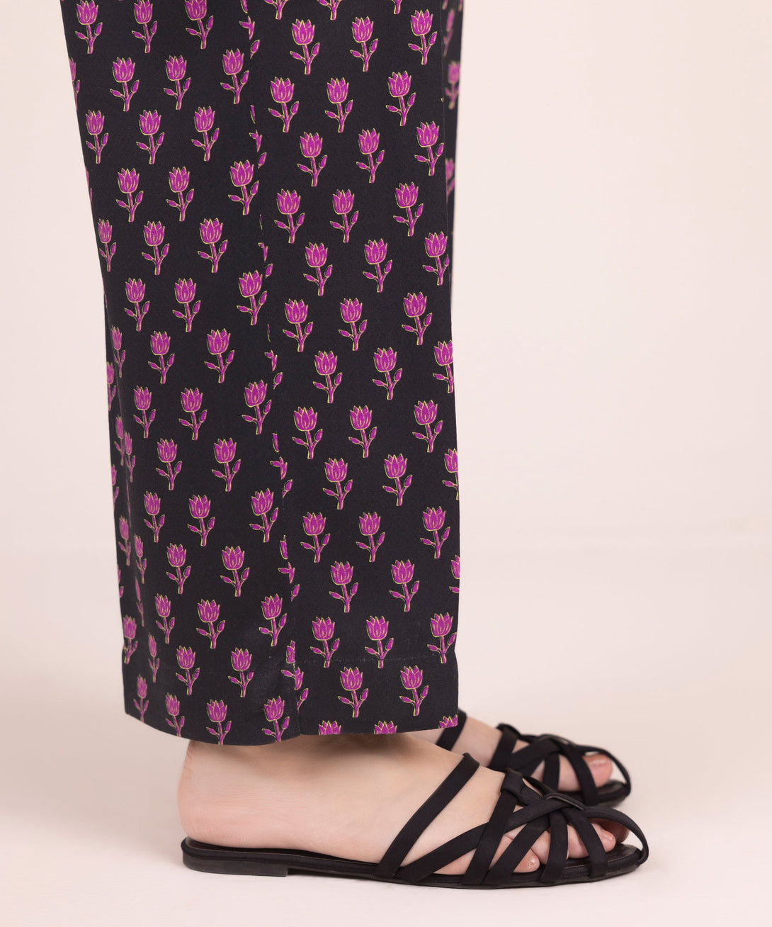 Women's RTW Arabic Dobby Printed Black Straight Pants