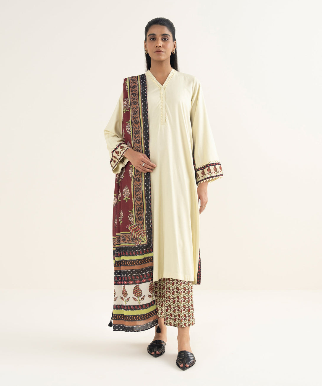 Brown Printed Blended Shawl