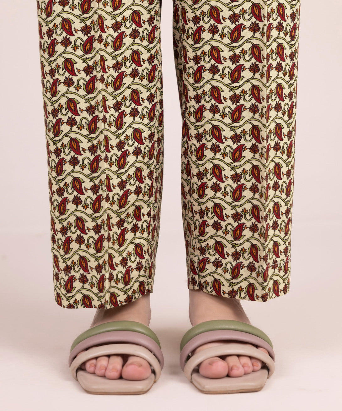 Women's RTW Arabic Dobby Printed Off White Straight Pants