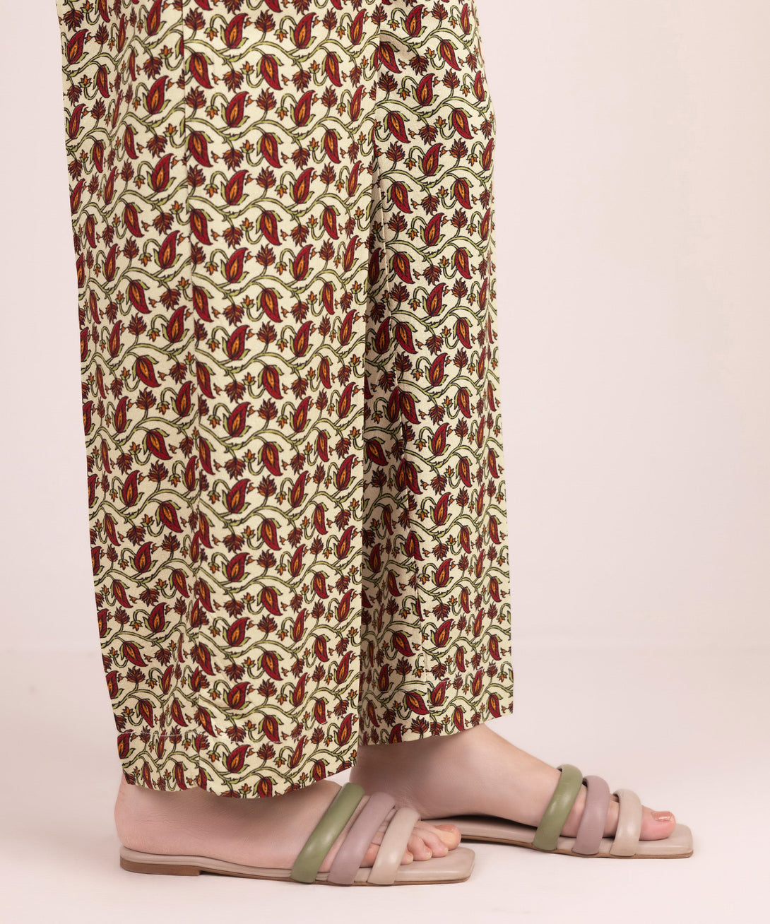 Women's RTW Arabic Dobby Printed Off White Straight Pants