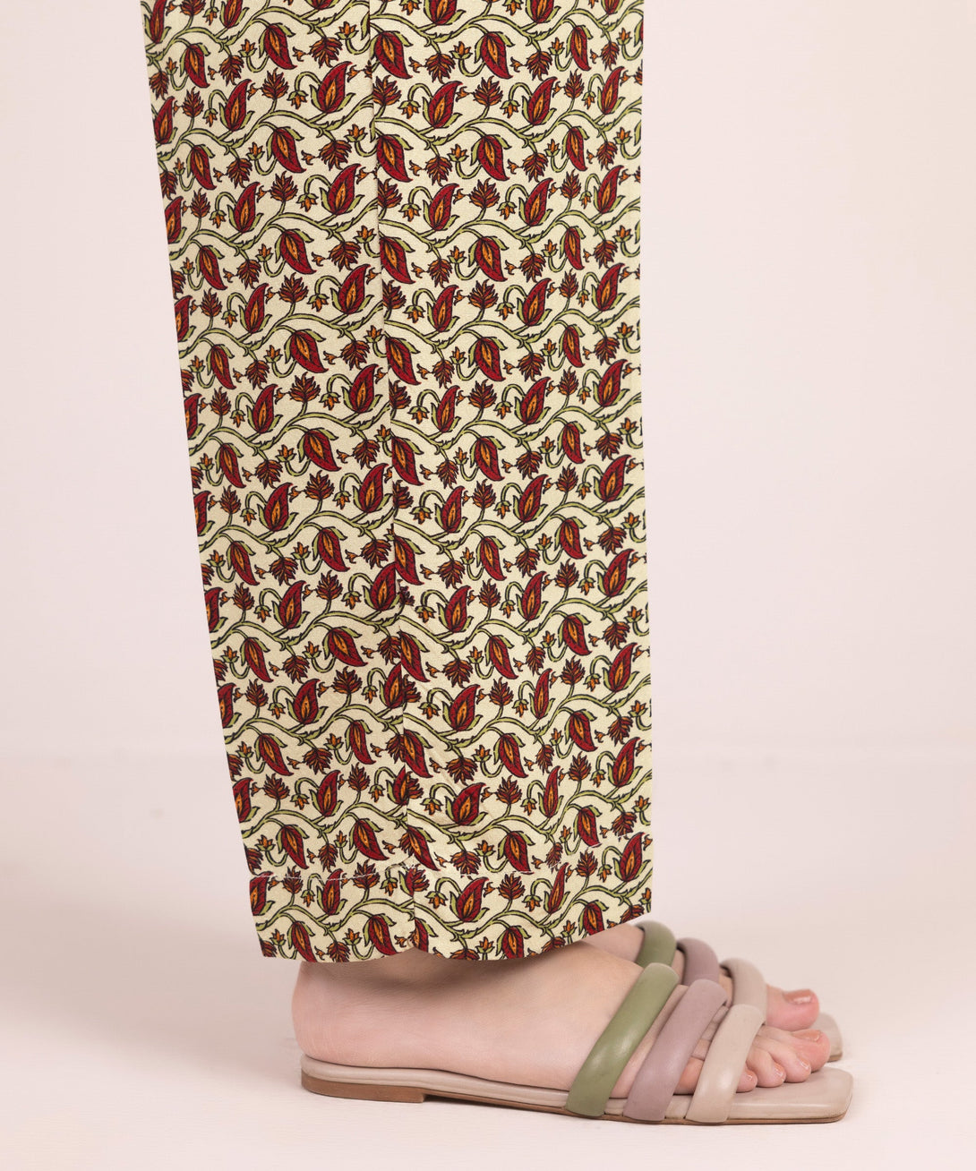 Women's RTW Arabic Dobby Printed Off White Straight Pants