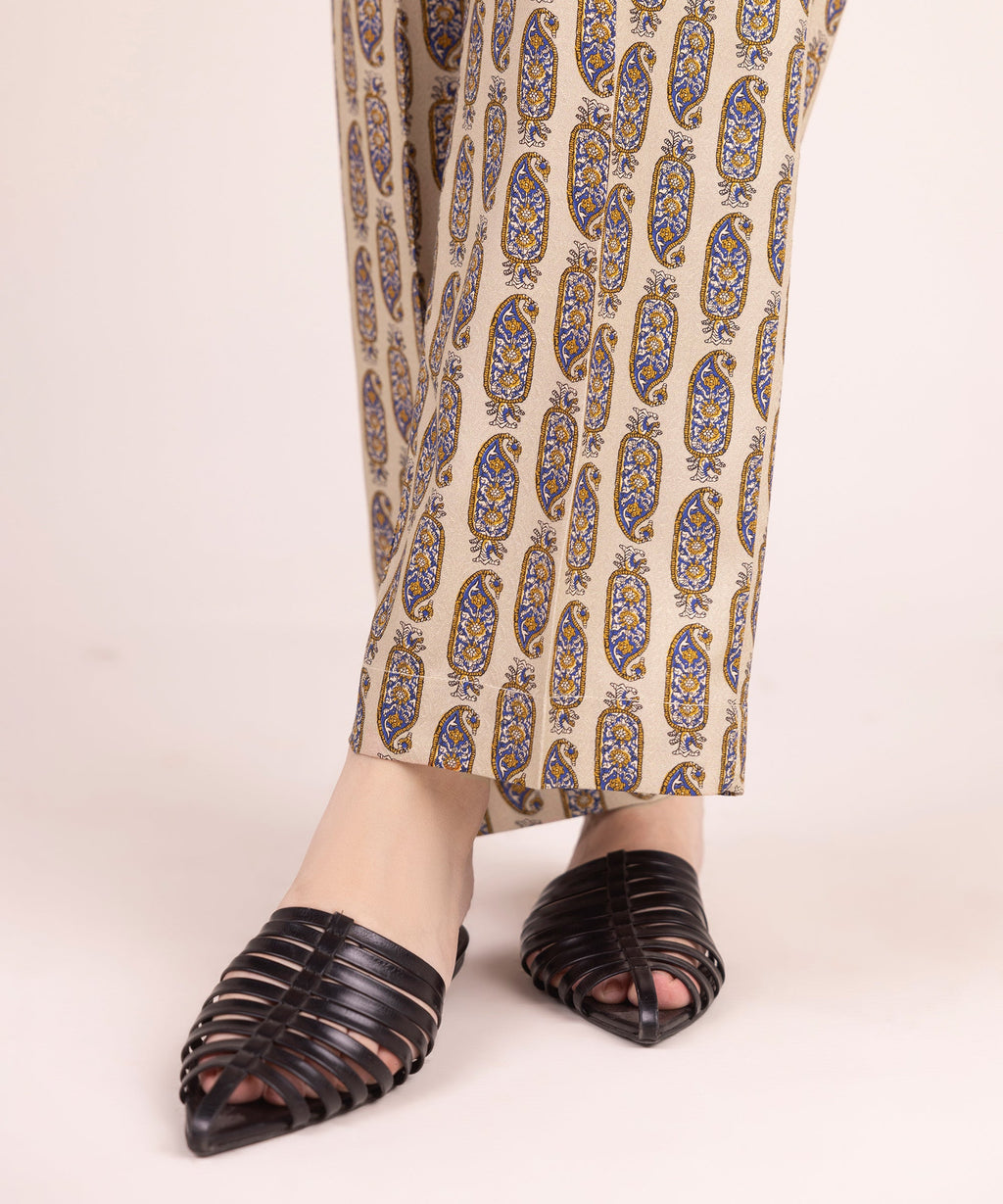 Women's RTW Arabic Dobby Printed Beige Straight Pants