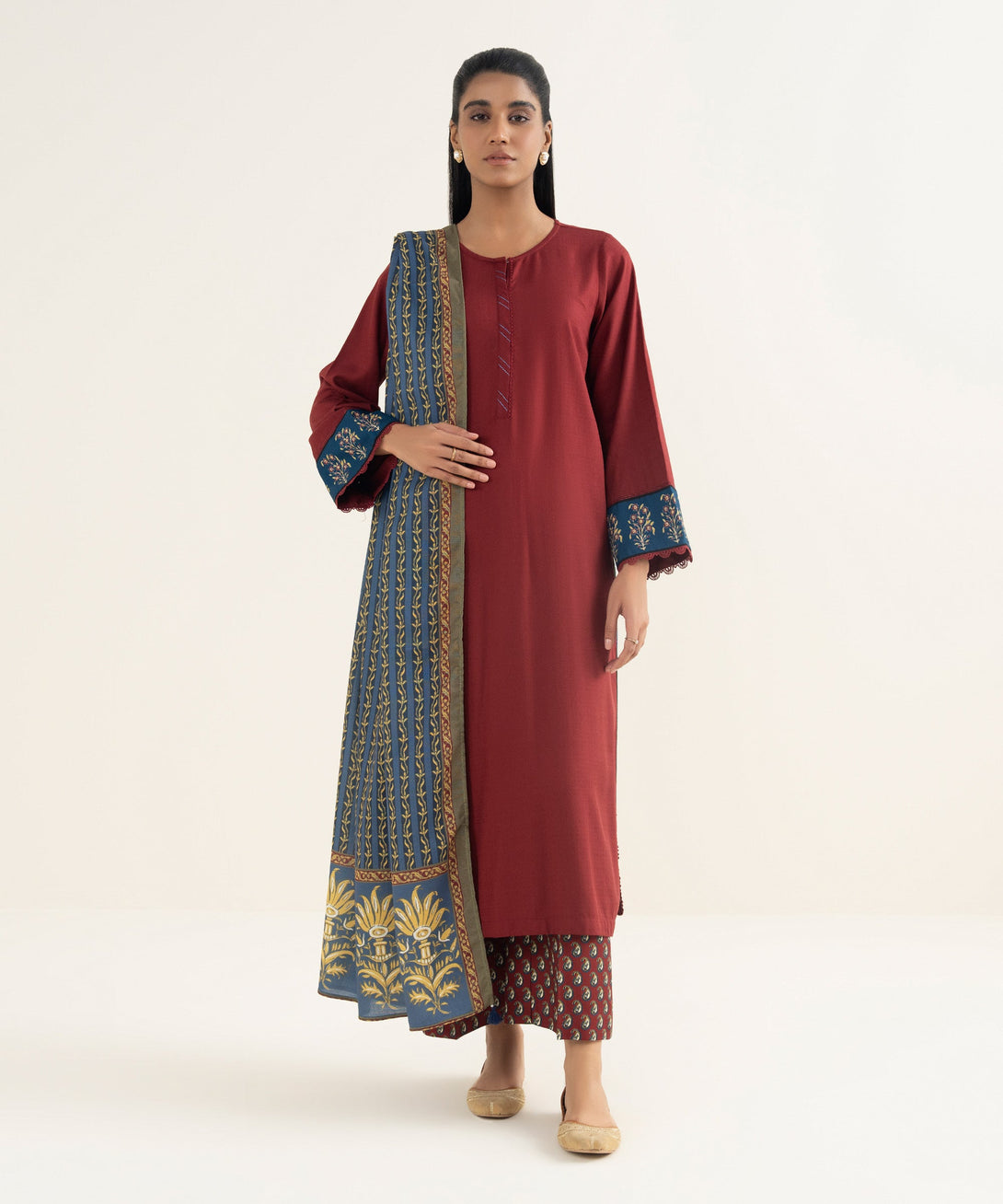 Blue Printed Blended Shawl