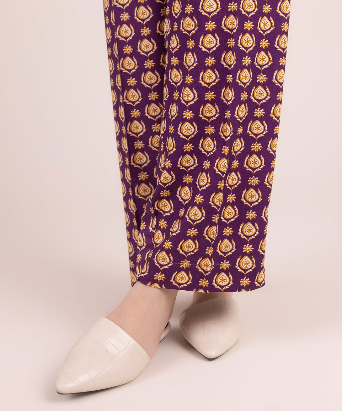 Women's RTW Arabic Dobby Printed Purple Straight Pants
