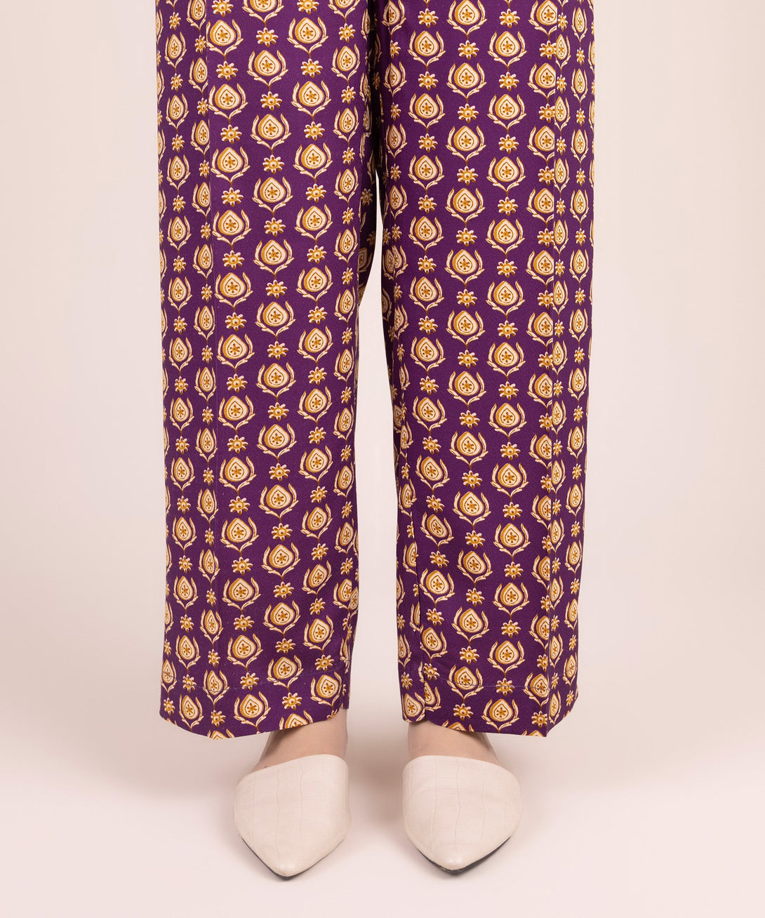 Women's RTW Arabic Dobby Printed Purple Straight Pants