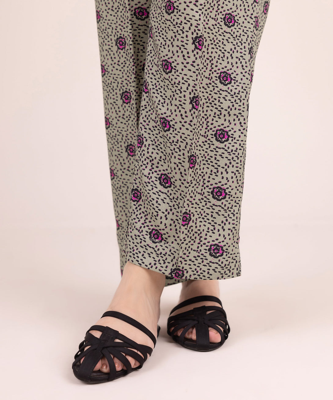Women's RTW Arabic Dobby Printed Grey Straight Pants