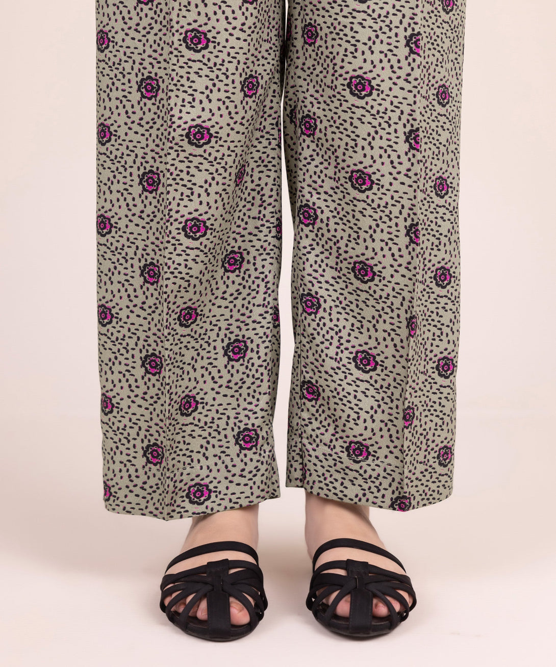 Women's RTW Arabic Dobby Printed Grey Straight Pants