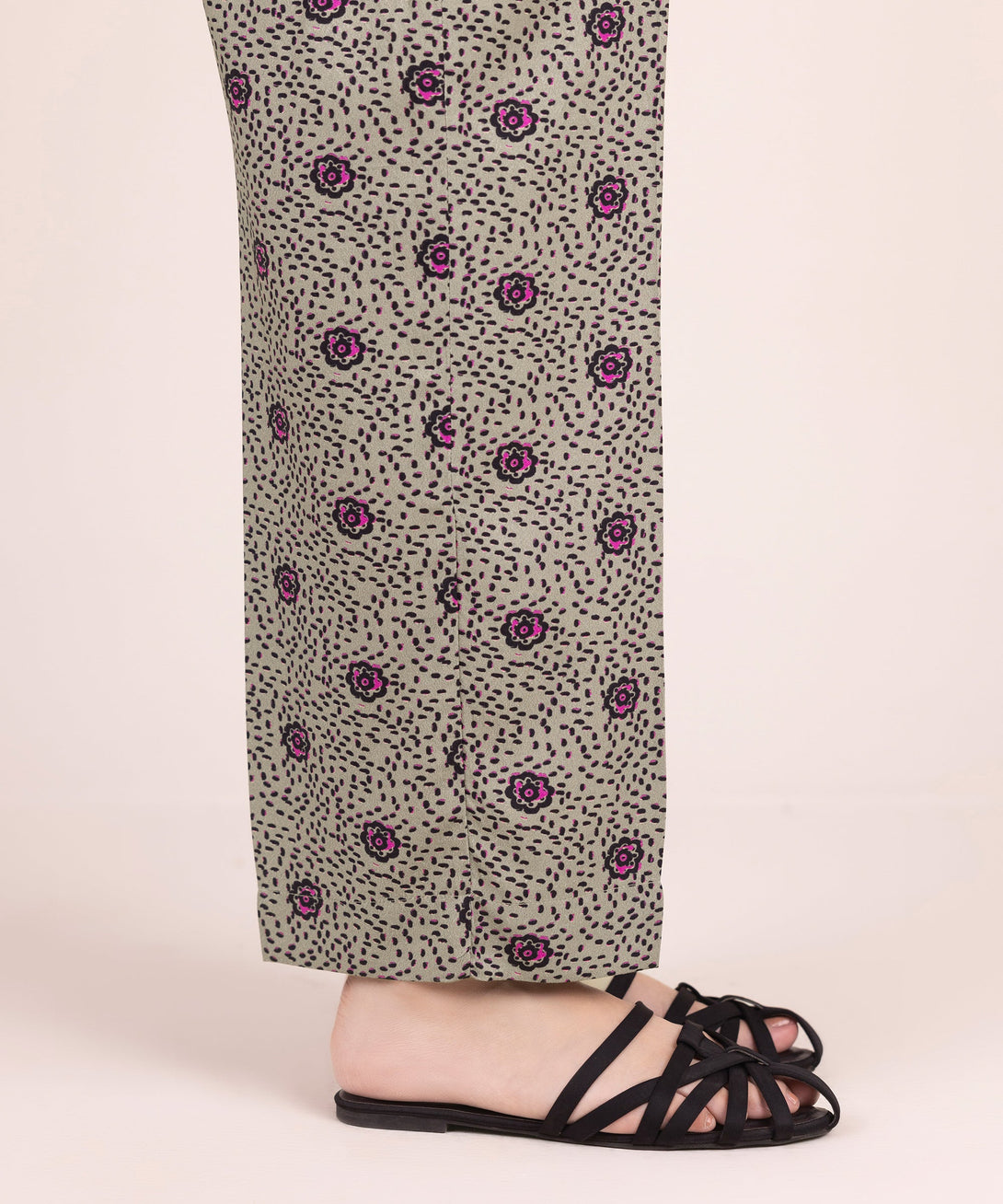 Women's RTW Arabic Dobby Printed Grey Straight Pants