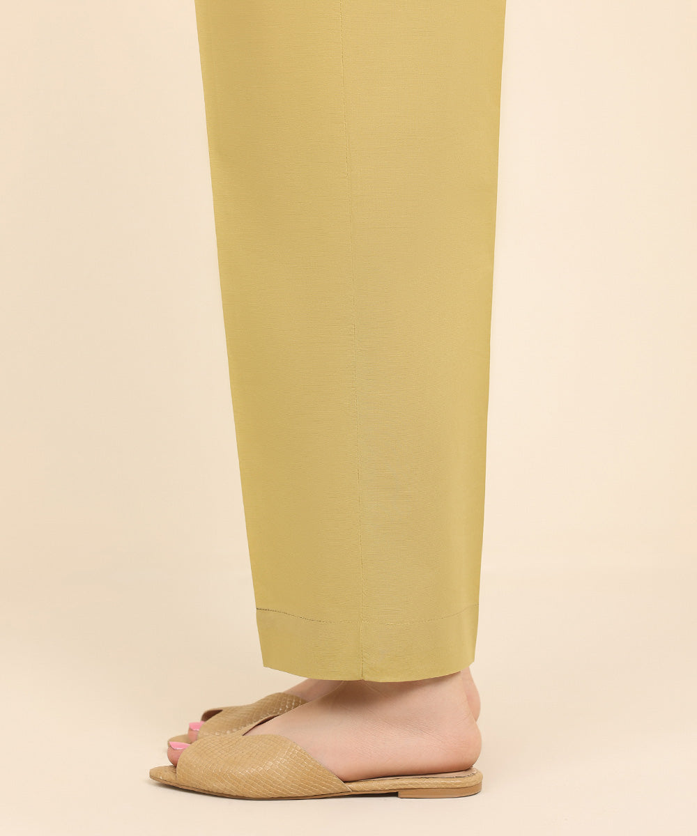 Women's Pret Cambric Yellow Solid Straight Pants