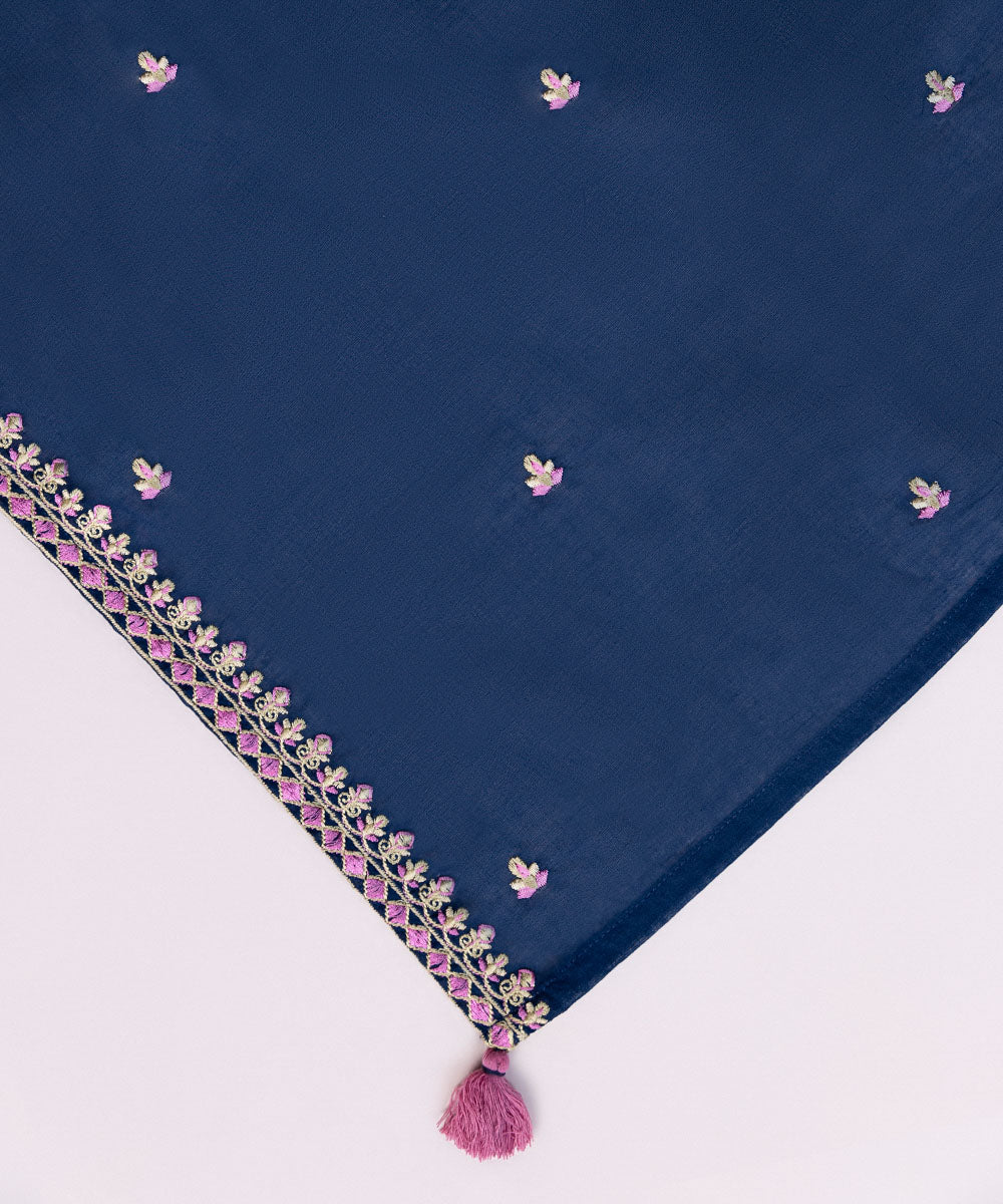 Fine Voile Blue Embroidered Dupatta