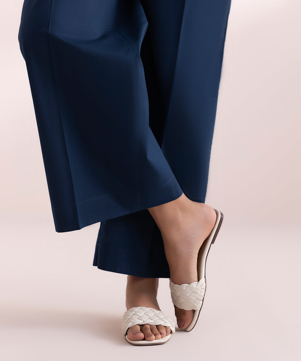 Women's Pret Cambric Blue Solid Culottes