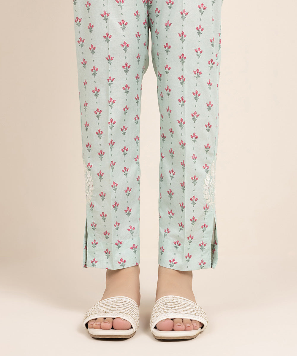 Women's Pret Cambric Embroidered Blue Cigarette Pants