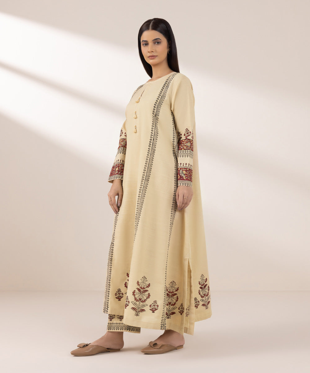 Women's Pret Khaddar Printed Beige A-Line Shirt