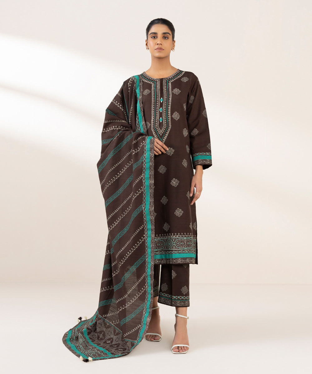 Khaddar Brown Printed Dupatta