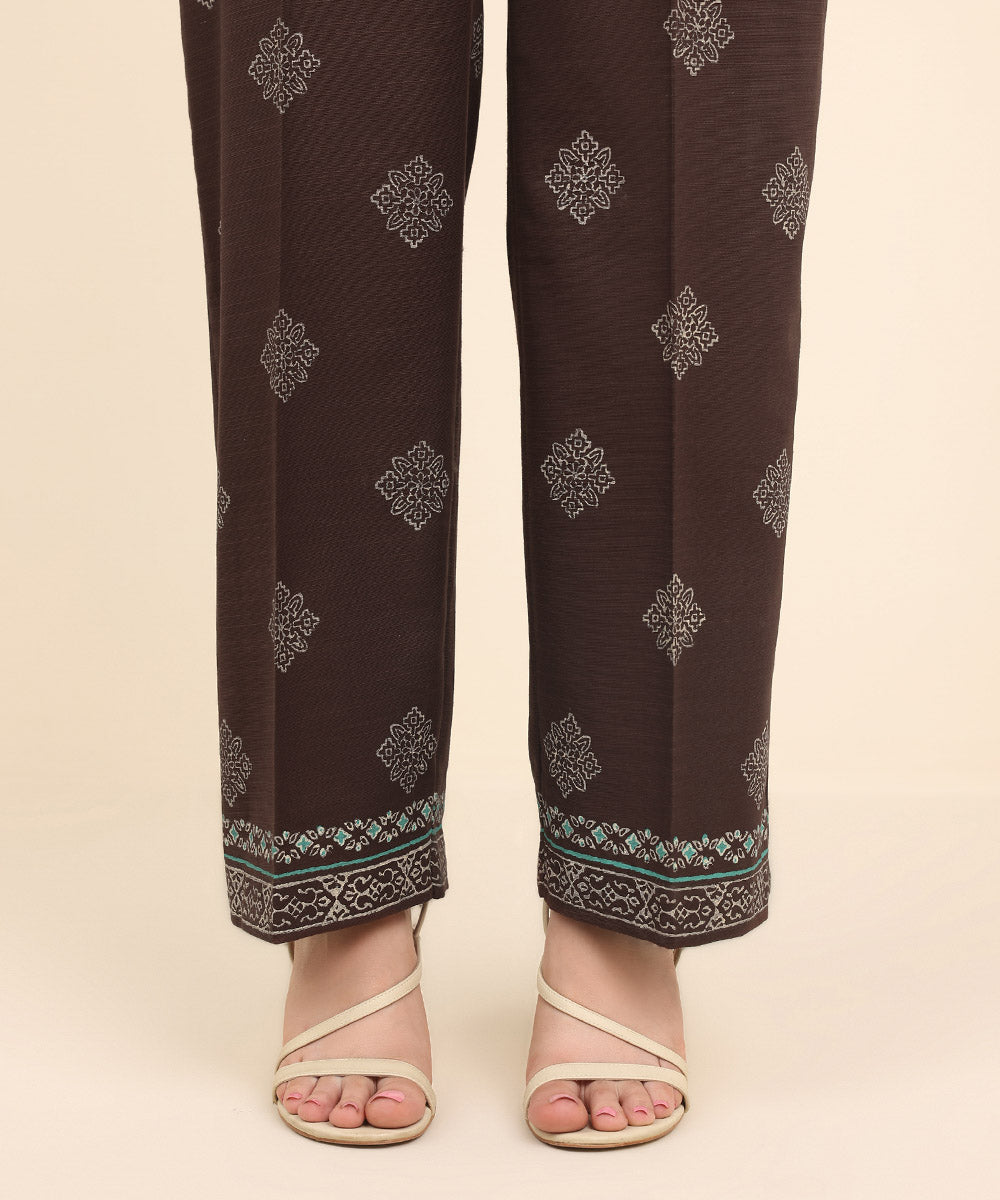 Women's Pret Khaddar Brown Printed Straight Pants