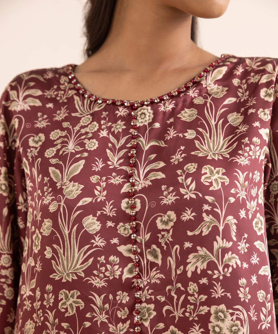 Women's RTW Blended Satin Red Printed 3 Piece Suit