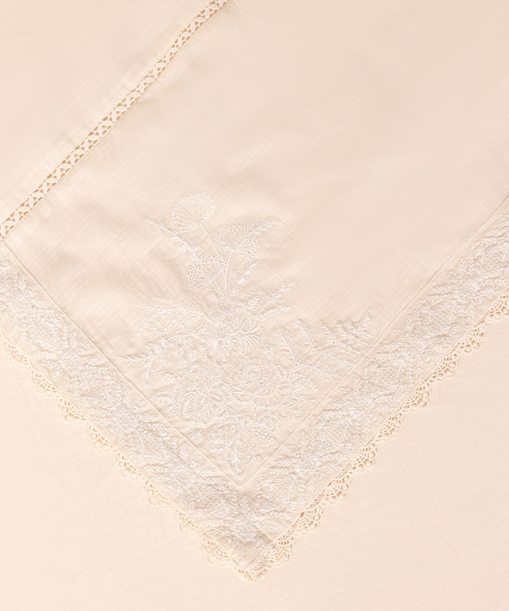 Textured Voile Off White Embroidered Dupatta