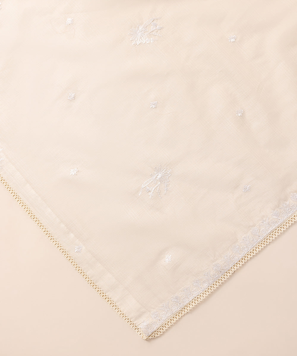 Textured Voile Off White Embroidered Dupatta