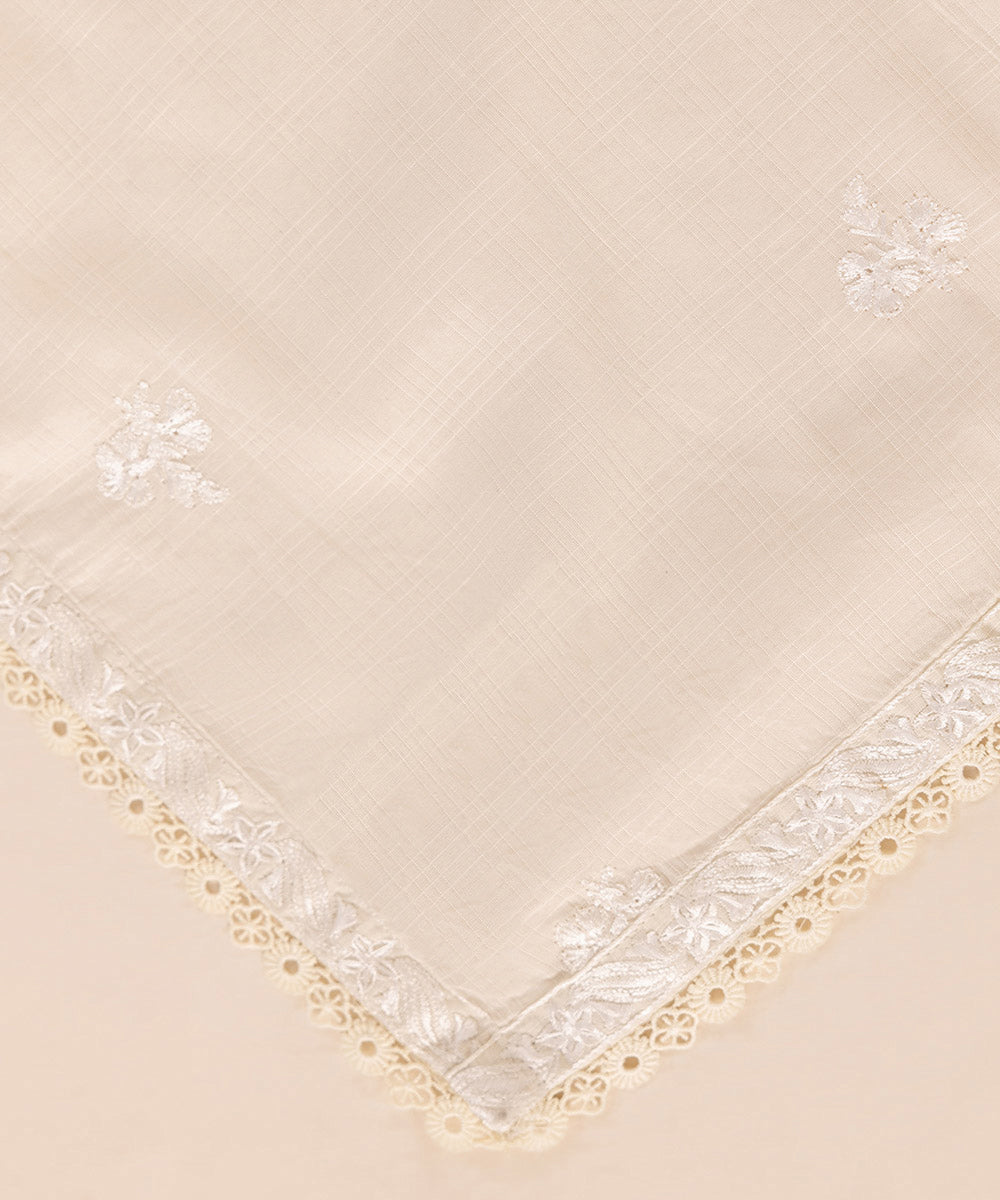 Textured Voile Off White Embroidered Dupatta