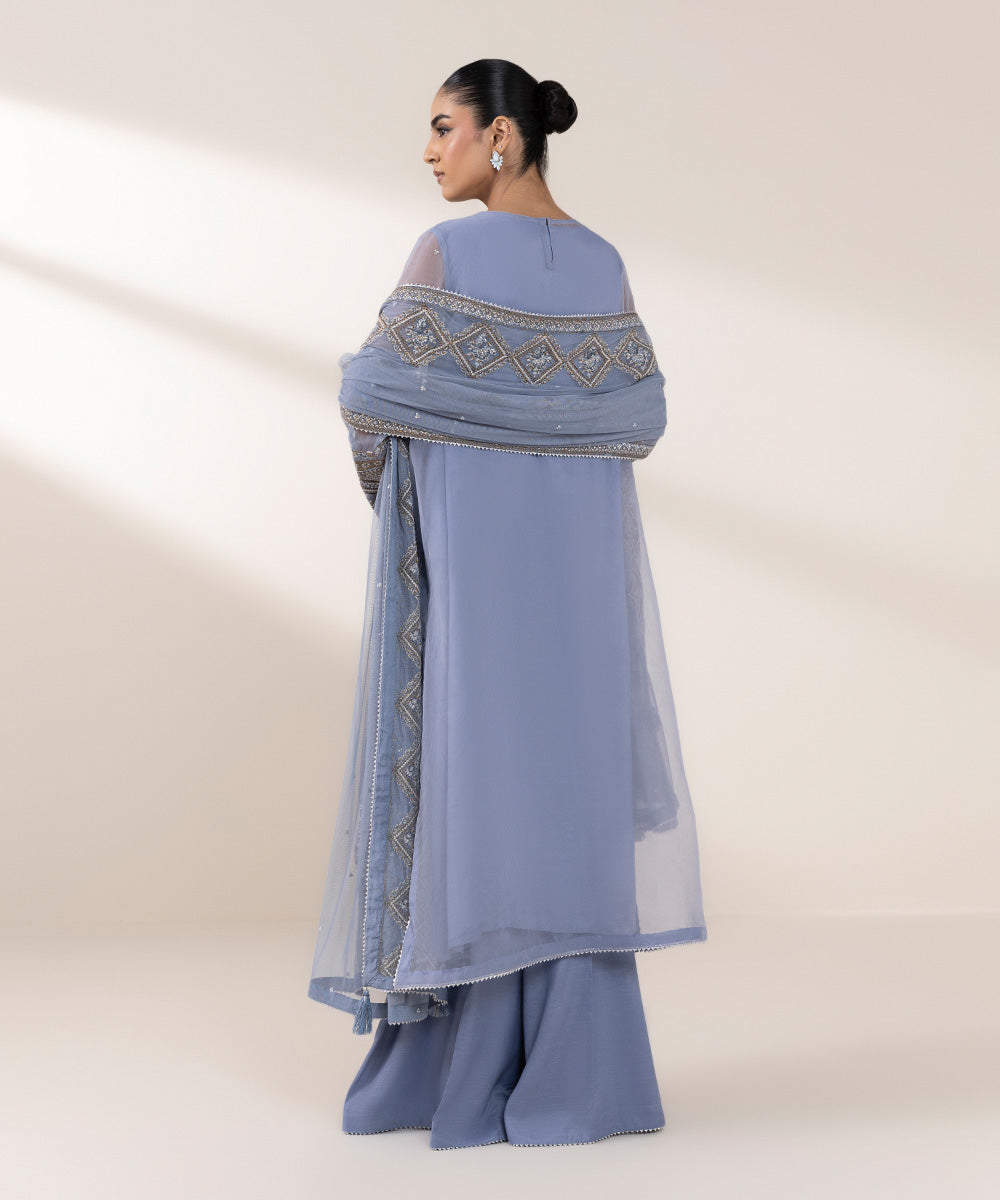 Women's Pret Blended Organza Blue Embroidered Three Piece Suit
