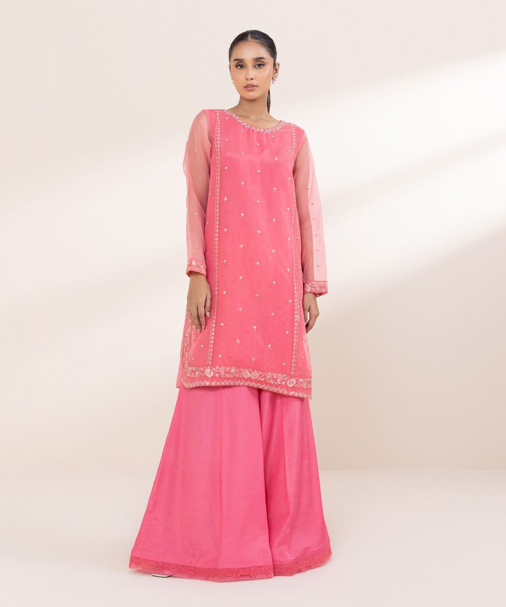 Women's Pret Blended Organza Embroidered Pink 2 Piece Suit