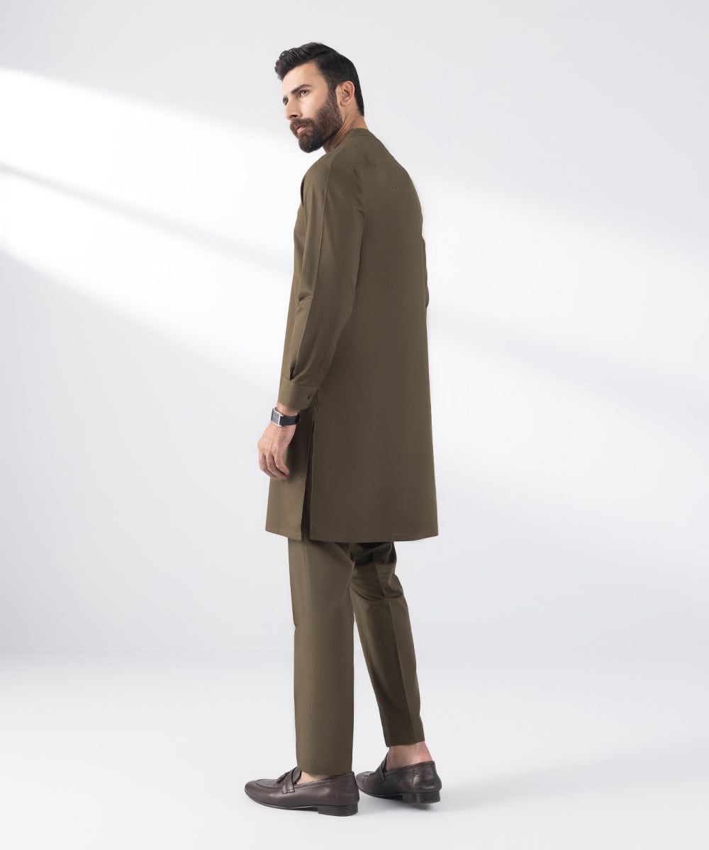 Men's Stitched 2 PC Brown Cotton Suit