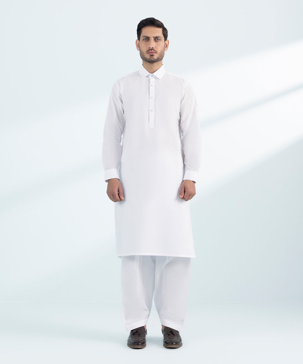 Men's Stitched 2 PC White Fine Cotton Suit