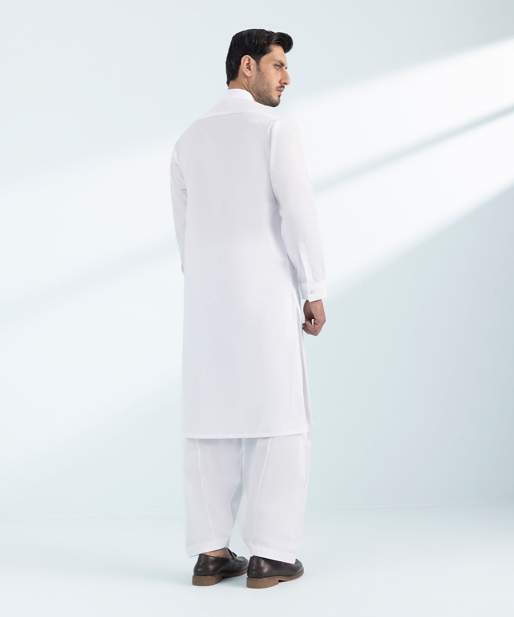 Men's Stitched 2 PC White Fine Cotton Suit