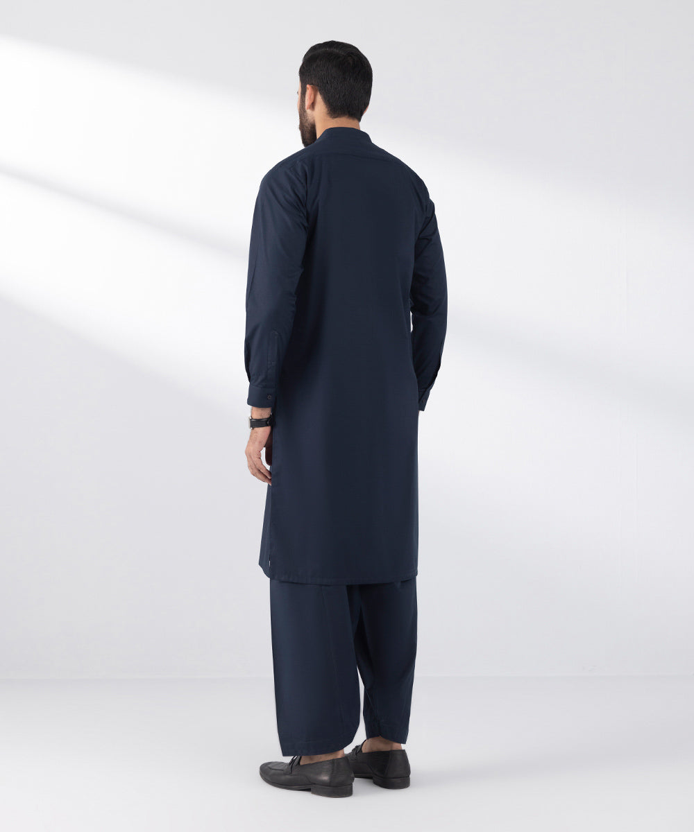 Men's Stitched 2 PC Blue Cotton Suit