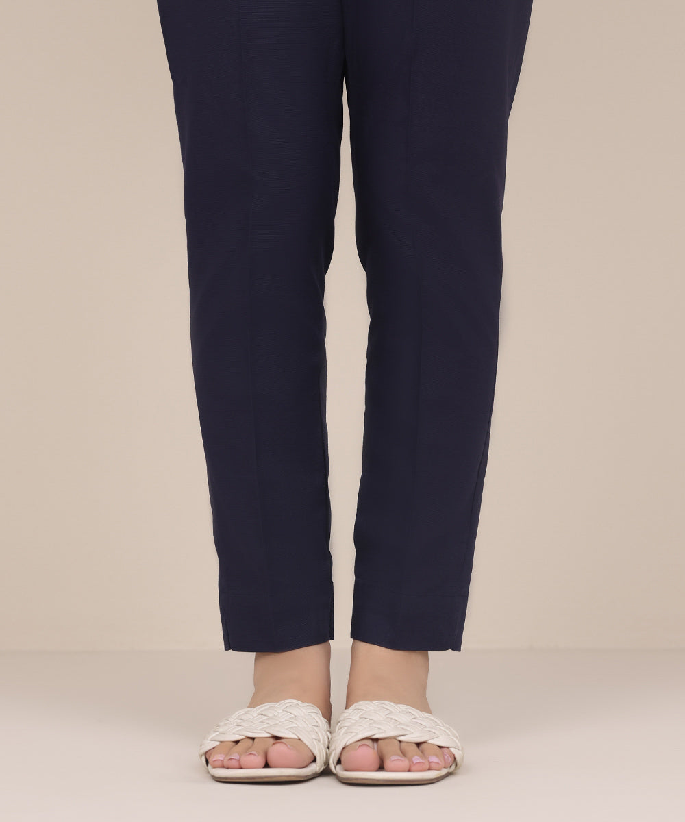 Women's Pret Khaddar Blue Solid Cigarette Pants