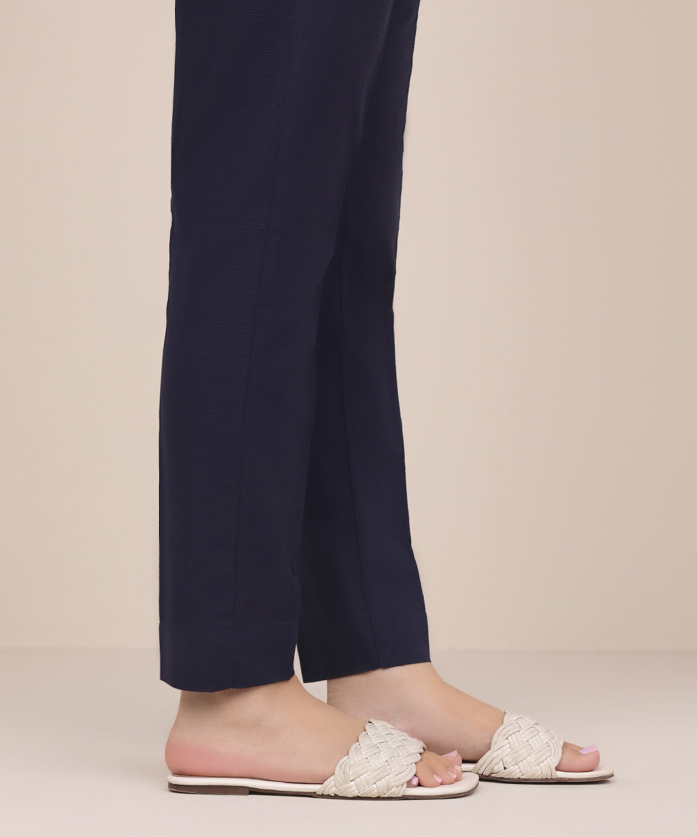 Women's Pret Khaddar Blue Solid Cigarette Pants