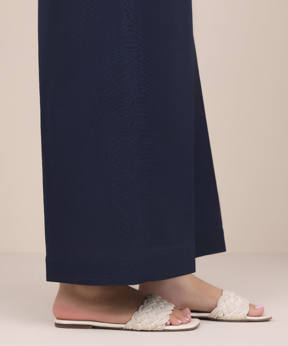 Women's Pret Khaddar Blue Solid Culottes