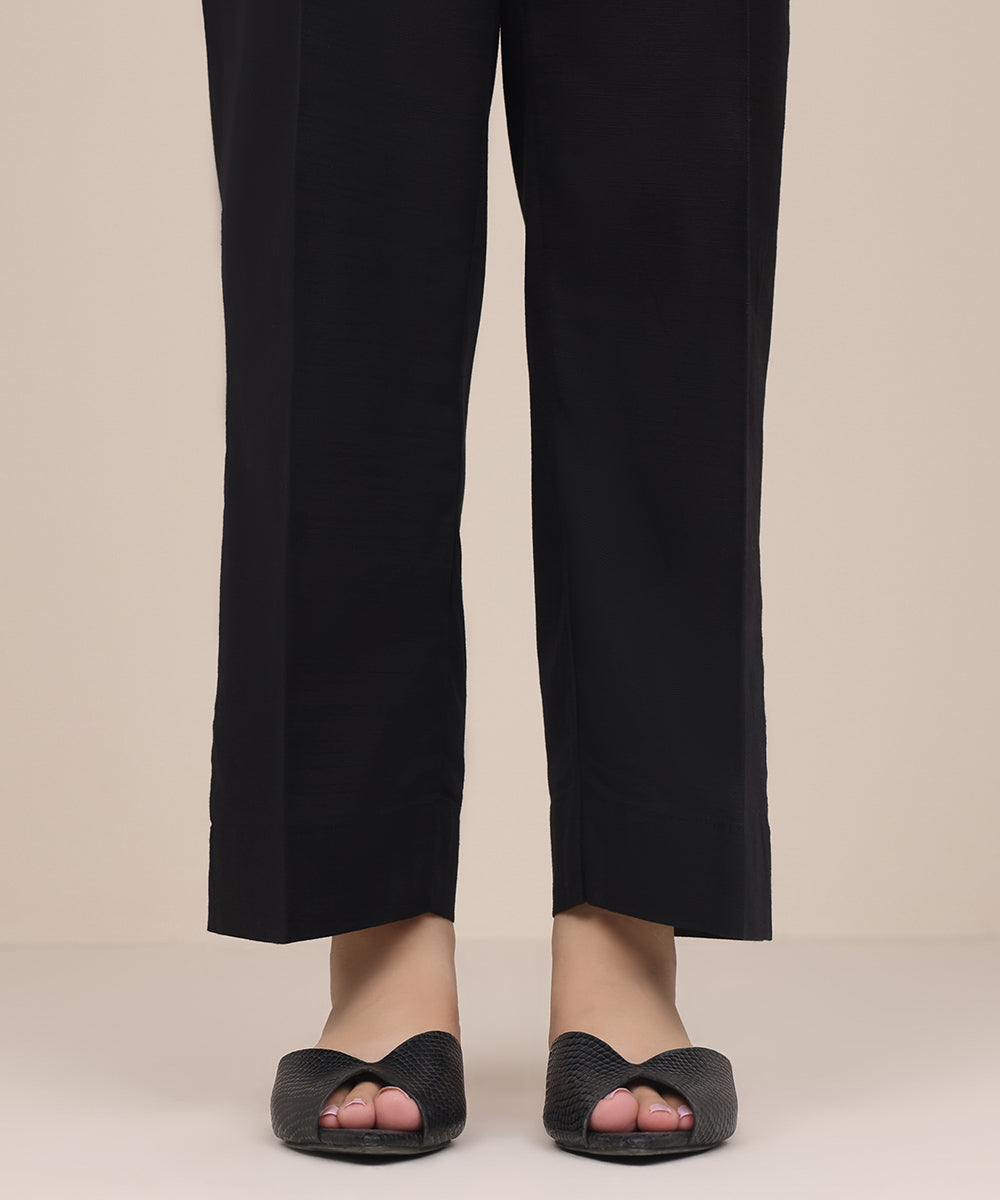 Women's Pret Khaddar Black Solid Straight Pants