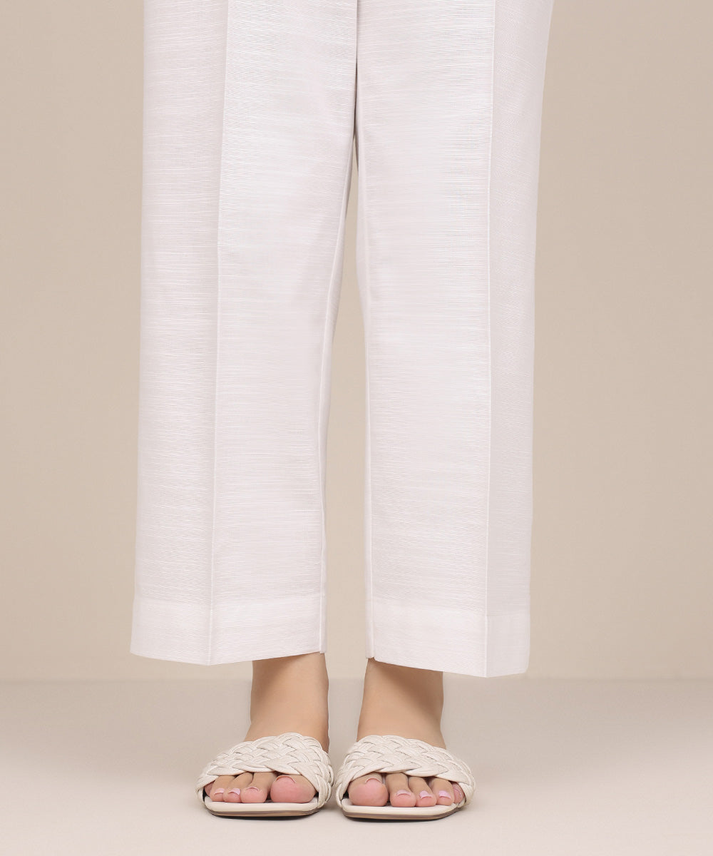 Women's Pret Khaddar White Solid Straight Pants