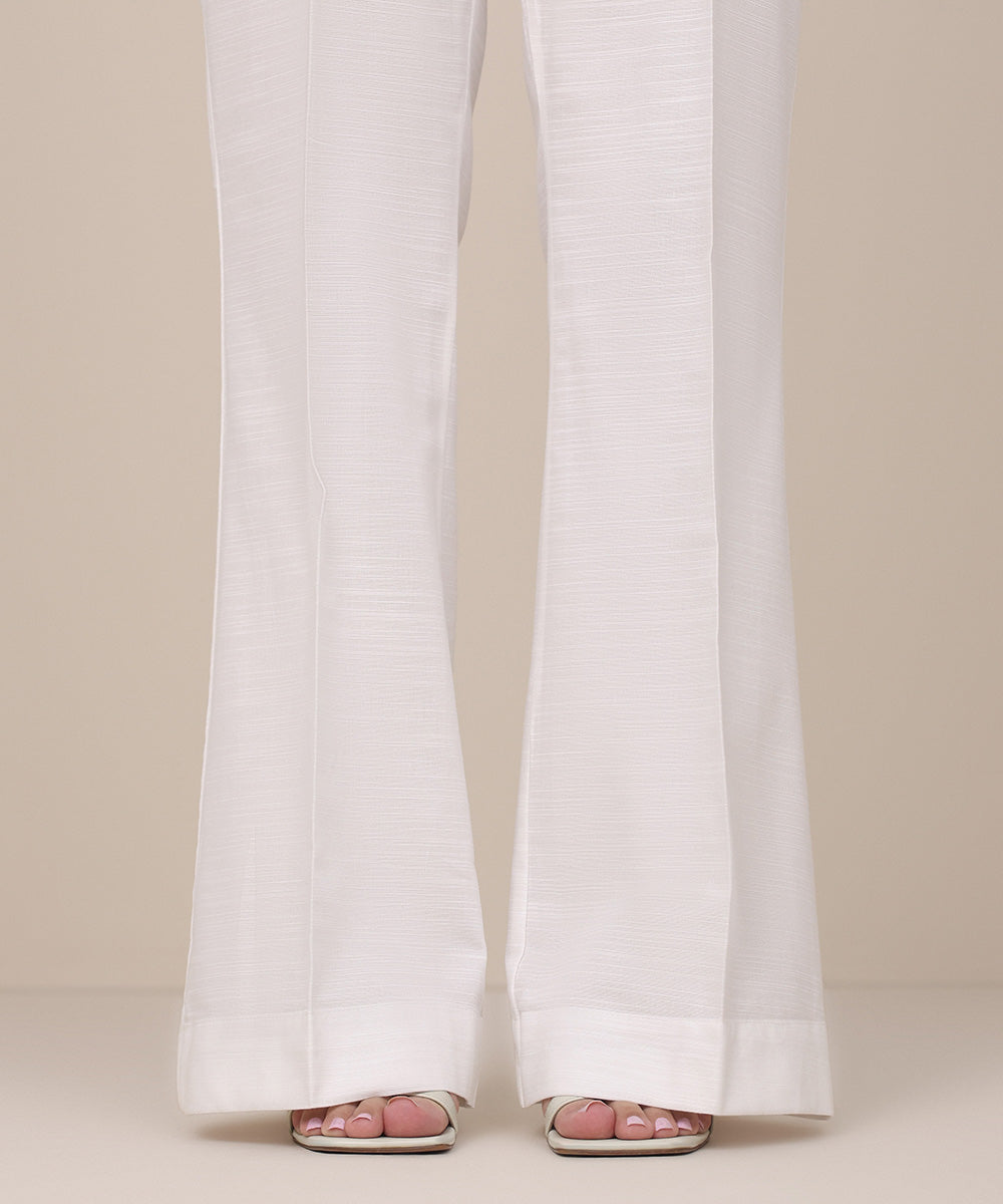 Women's Pret Khaddar White Solid Boot Cut Pants