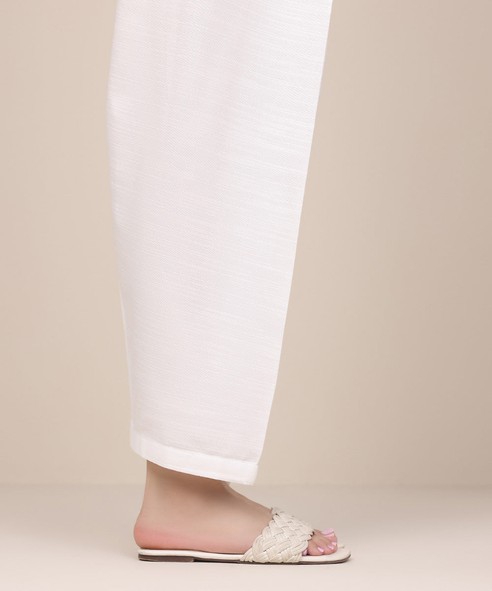 Women's Pret Khaddar White Solid Shalwar